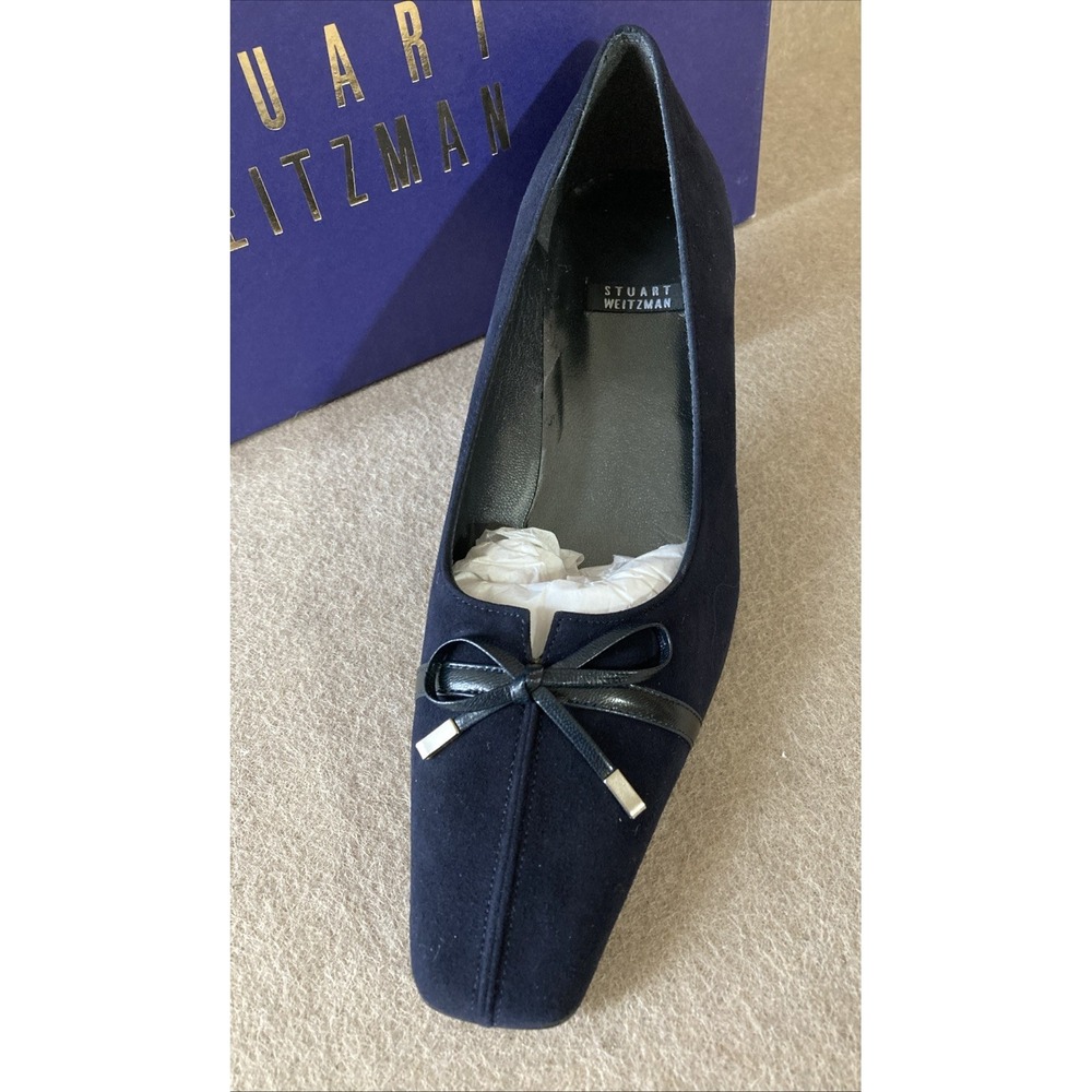 Stuart Weitzman Suede kitten‎ heel Shoe Sz 35 New Navy Bowlittle Designer Luxury - Picture 2 of 5